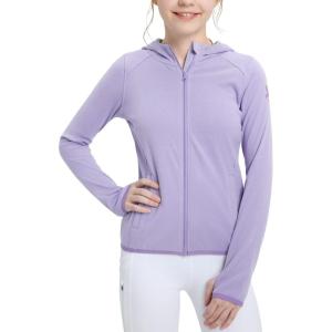 FitsT4 Sports Girls Fleece Horse Riding Jackets Hoodie Kids Equestrian Shirts Full Zip Up Long Sleeve Thumbholes for Winter(Light Purple)