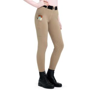 FitsT4 Sports Girls Winter Riding Breeches Kids Fleece Horse Riding Pants Knee-Patch Equestrian Schooling Tights Pockets(Khaki)