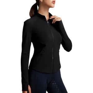 FitsT4 Sports Womens Equestrian Riding Shirts Long Sleeve Fleece Lined Horse Full-Zip Winter Thermal Jackets(Black)