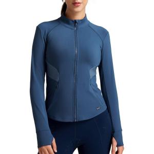 FitsT4 Sports Womens Equestrian Riding Shirts Long Sleeve Fleece Lined Horse Full-Zip Winter Thermal Jackets(Navy)