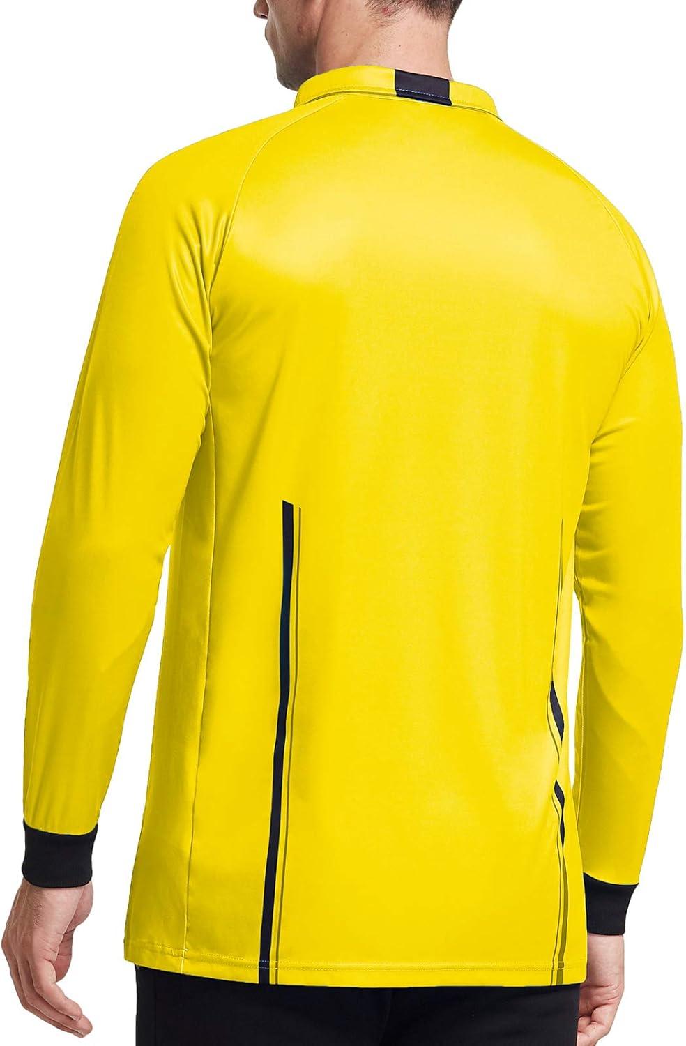 imageFitsT4 Mens Pro Soccer Referee Jersey Suit Long Sleeve and Short Sleeve Suit Yellow Medium Ref Shirt