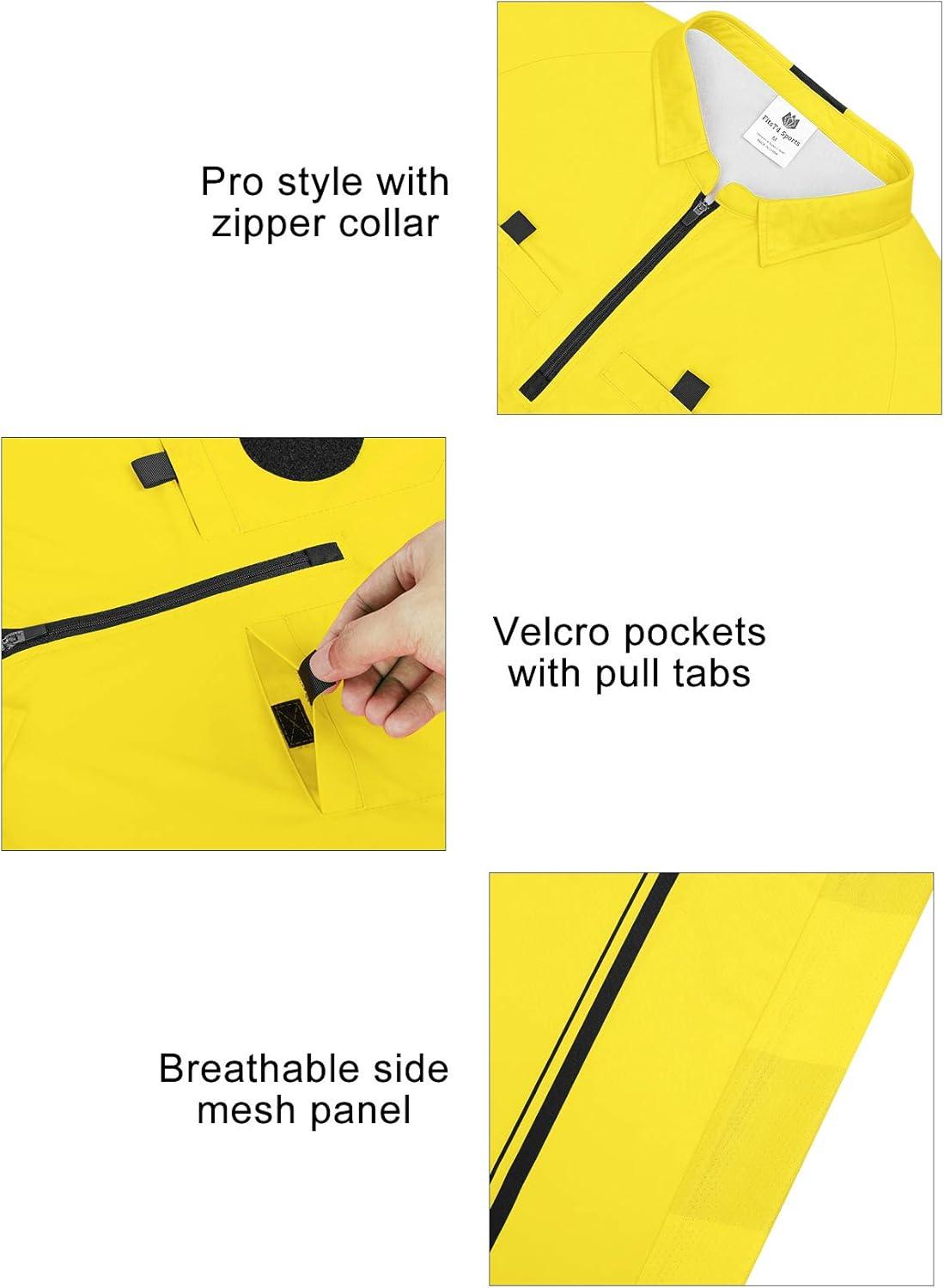 imageFitsT4 Mens Pro Soccer Referee Jersey Suit Long Sleeve and Short Sleeve Suit Yellow Medium Ref Shirt