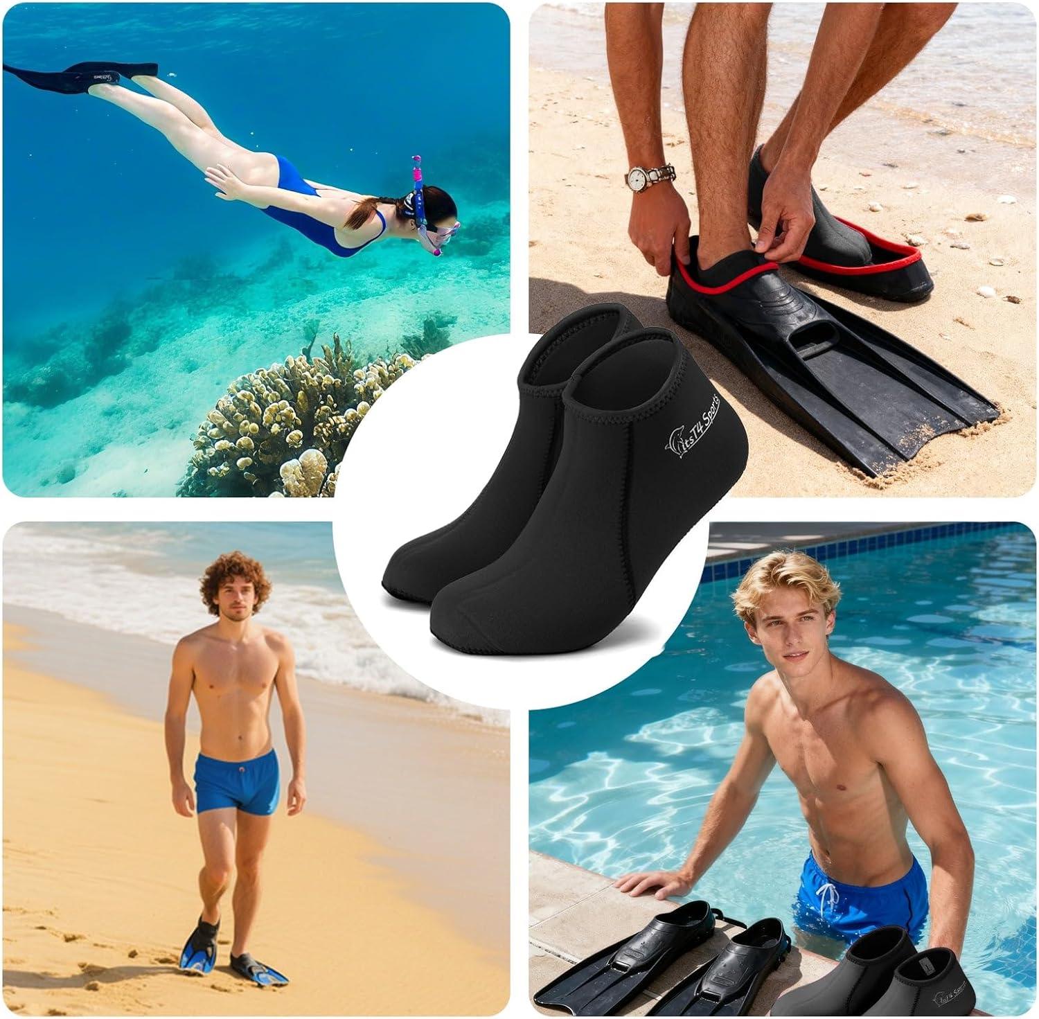 imageFitsT4 Sports Neoprene Water Socks 3mm Snorkel Fin AntiSlip Sock Swim Men Women Dive Wetsuit BootiesBlack