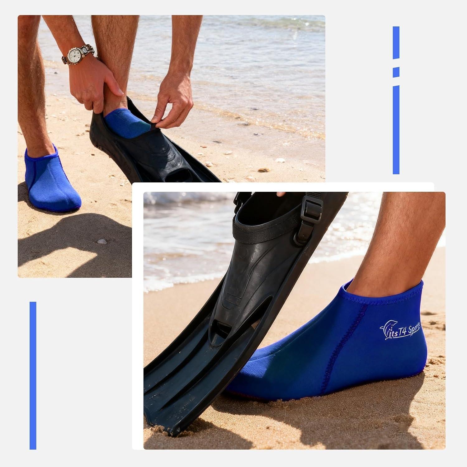 imageFitsT4 Sports Neoprene Water Socks 3mm Snorkel Fin AntiSlip Sock Swim Men Women Dive Wetsuit BootiesBlue