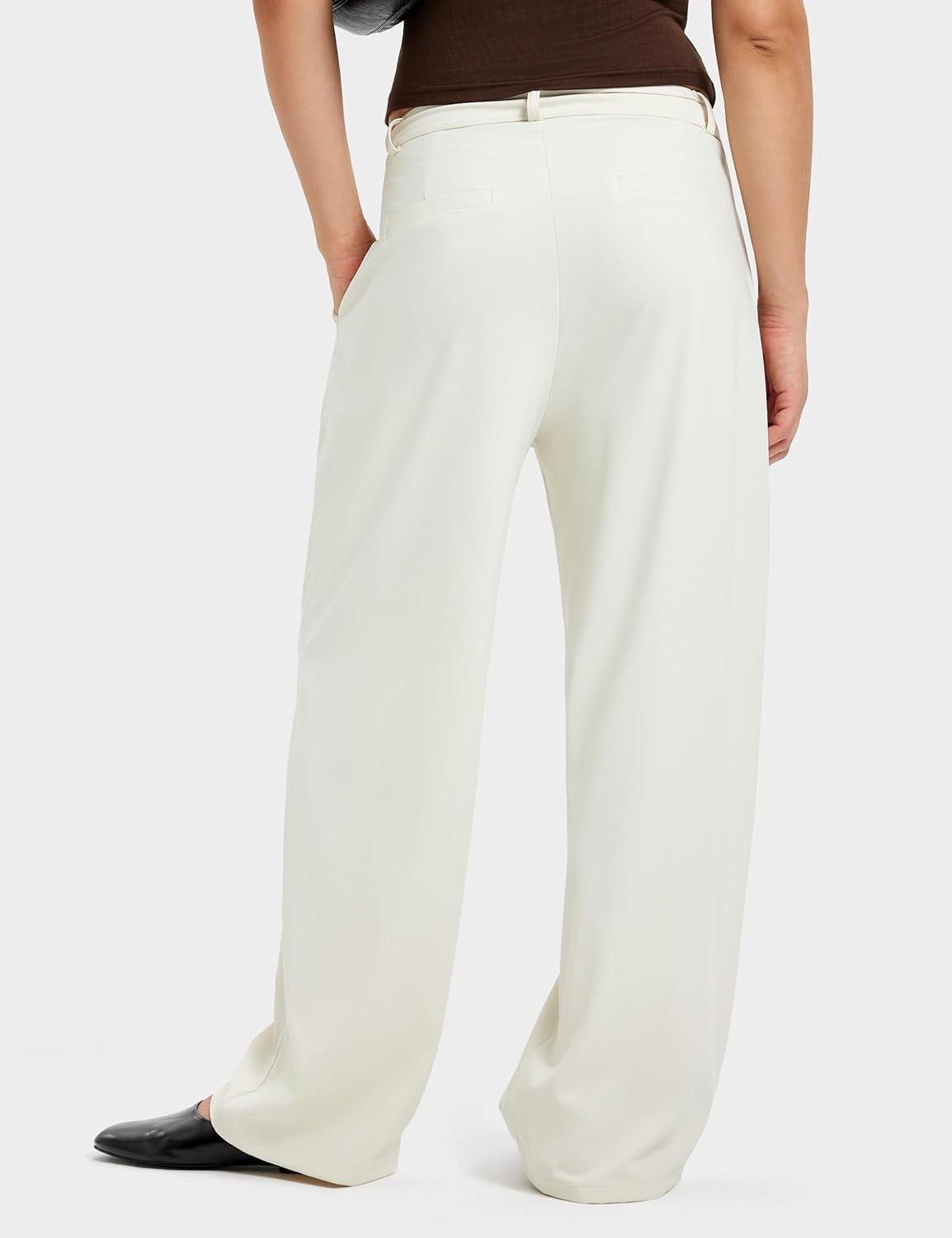 imageFitsT4 Sports Womens Wide Leg Dress Pants High Waisted Business Casual Pleated Trousers for Office Work PantsOffwhite