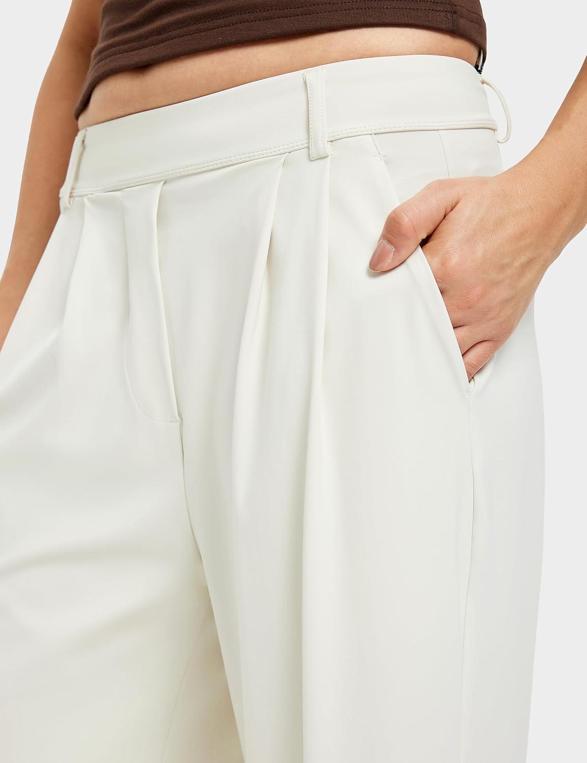 imageFitsT4 Sports Womens Wide Leg Dress Pants High Waisted Business Casual Pleated Trousers for Office Work PantsOffwhite