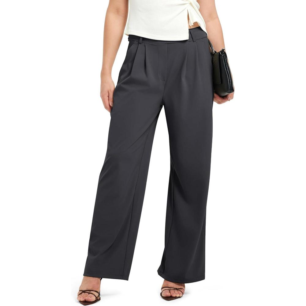 imageFitsT4 Sports Womens Wide Leg Dress Pants High Waisted Business Casual Pleated Trousers for Office Work PantsGrey
