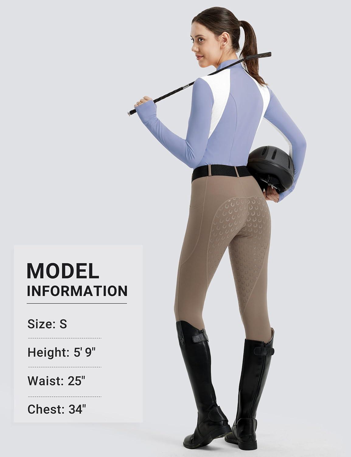 imageFitsT4 Sports Womens Equestrian Shirts Thumbholes Long Sleeve Horse Riding Shirts Quick Dry UPF50 Riding Top Half ZipIceblue