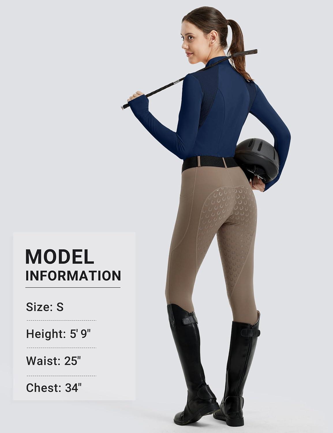 imageFitsT4 Sports Womens Equestrian Shirts Thumbholes Long Sleeve Horse Riding Shirts Quick Dry UPF50 Riding Top Half ZipNavy