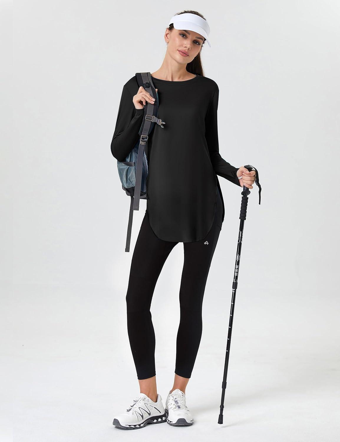imageFitsT4 Sports Womens Sun Shirt Long Sleeve Running Tunic Shirts UPF50 Moisture Wicking Workout Athletic Hiking TopsBlack