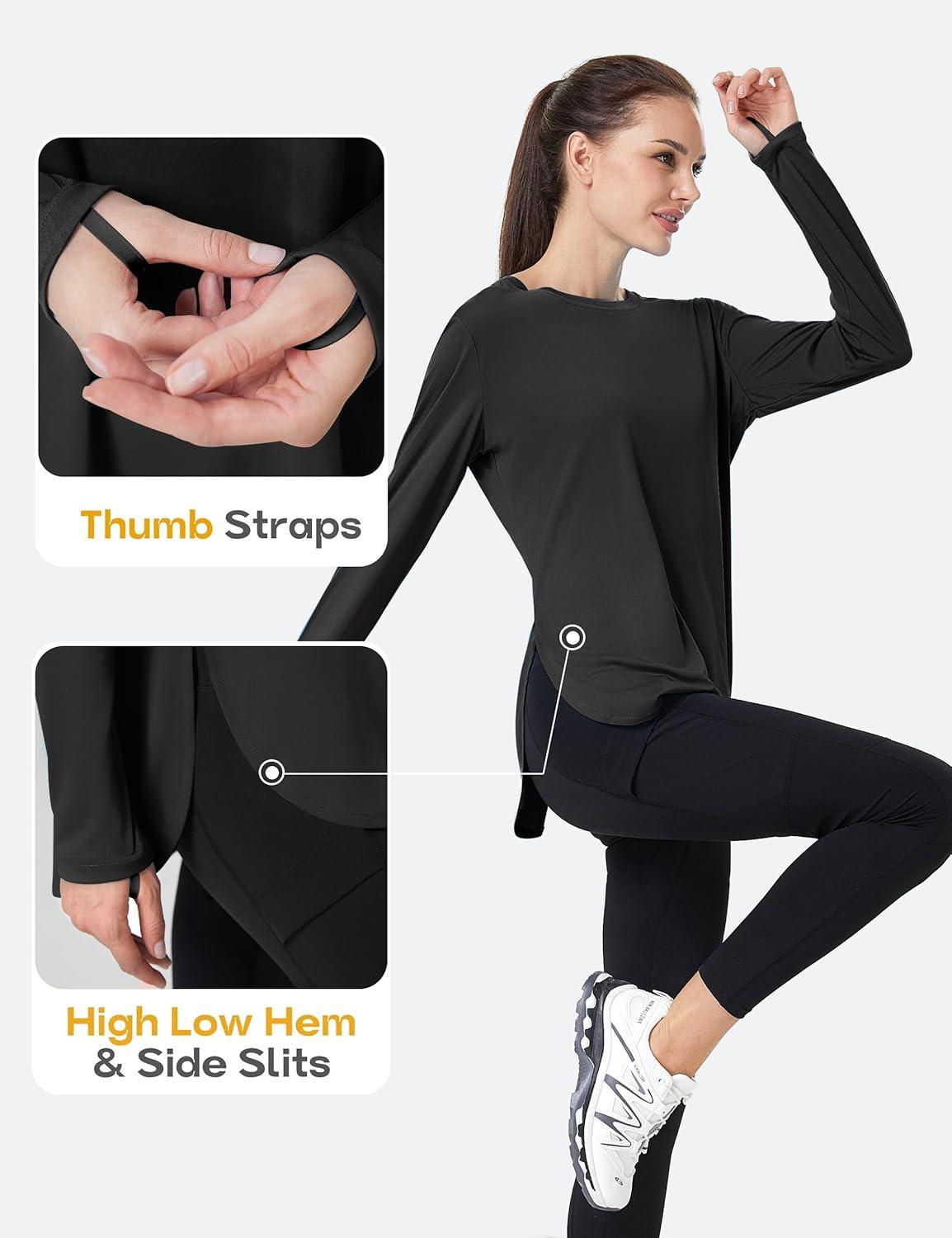 imageFitsT4 Sports Womens Sun Shirt Long Sleeve Running Tunic Shirts UPF50 Moisture Wicking Workout Athletic Hiking TopsBlack