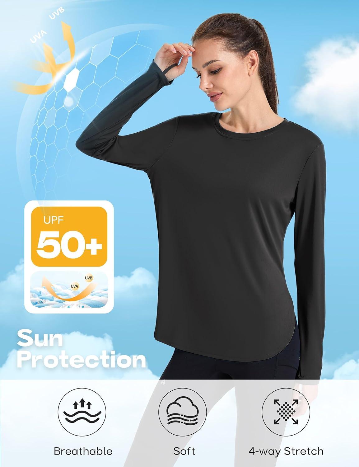 imageFitsT4 Sports Womens Sun Shirt Long Sleeve Running Tunic Shirts UPF50 Moisture Wicking Workout Athletic Hiking TopsBlack