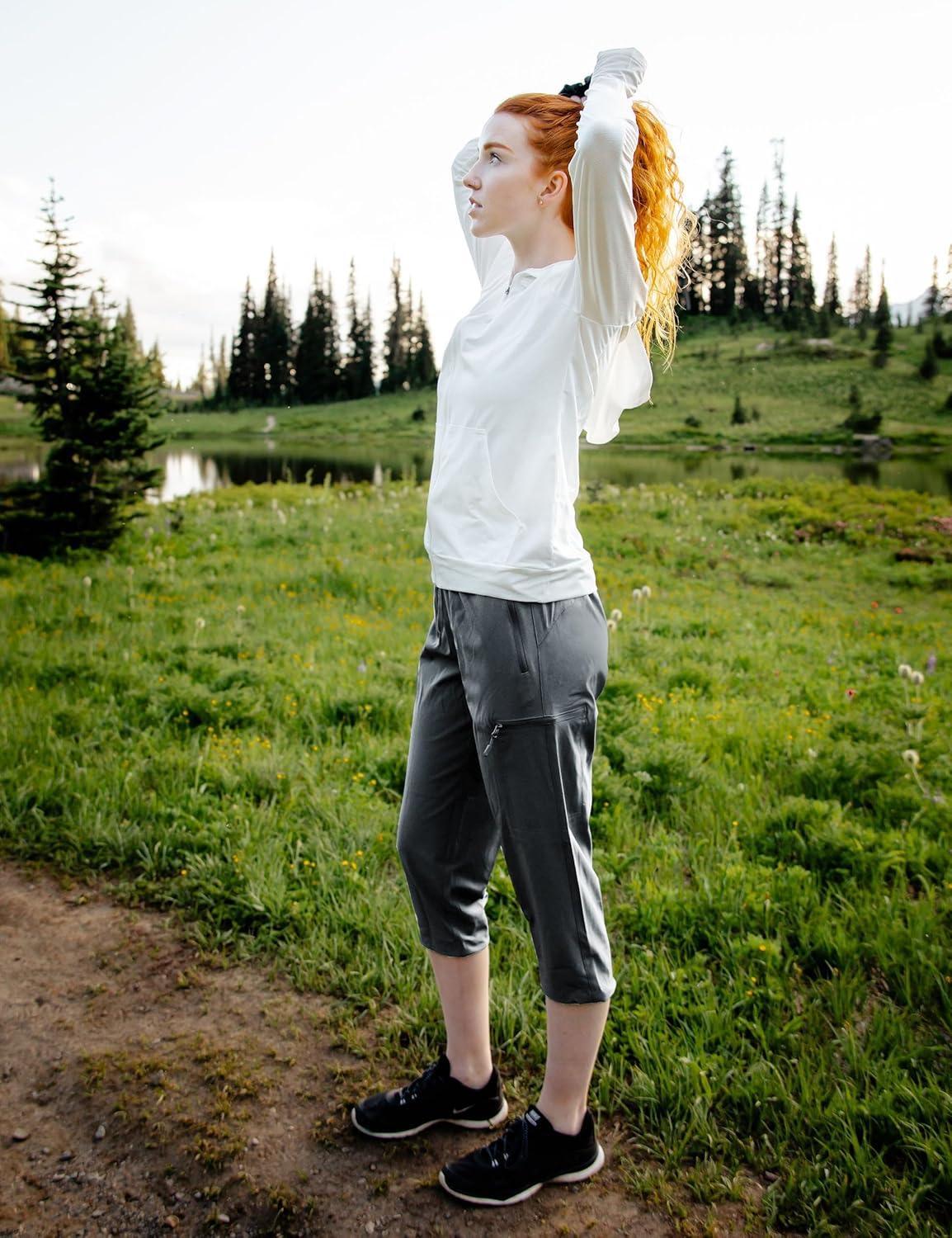 imageFitsT4 Sports Womens Cargo Hiking Capris Pants Lightweight Capris Quick Dry Drawstring Water Resistant Workout Pants