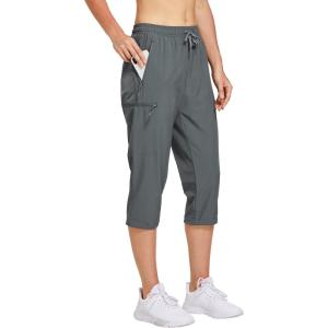 FitsT4 Sports Women’s Cargo Hiking Capris Pants Lightweight Capris Quick Dry Drawstring Water Resistant Workout Pants
