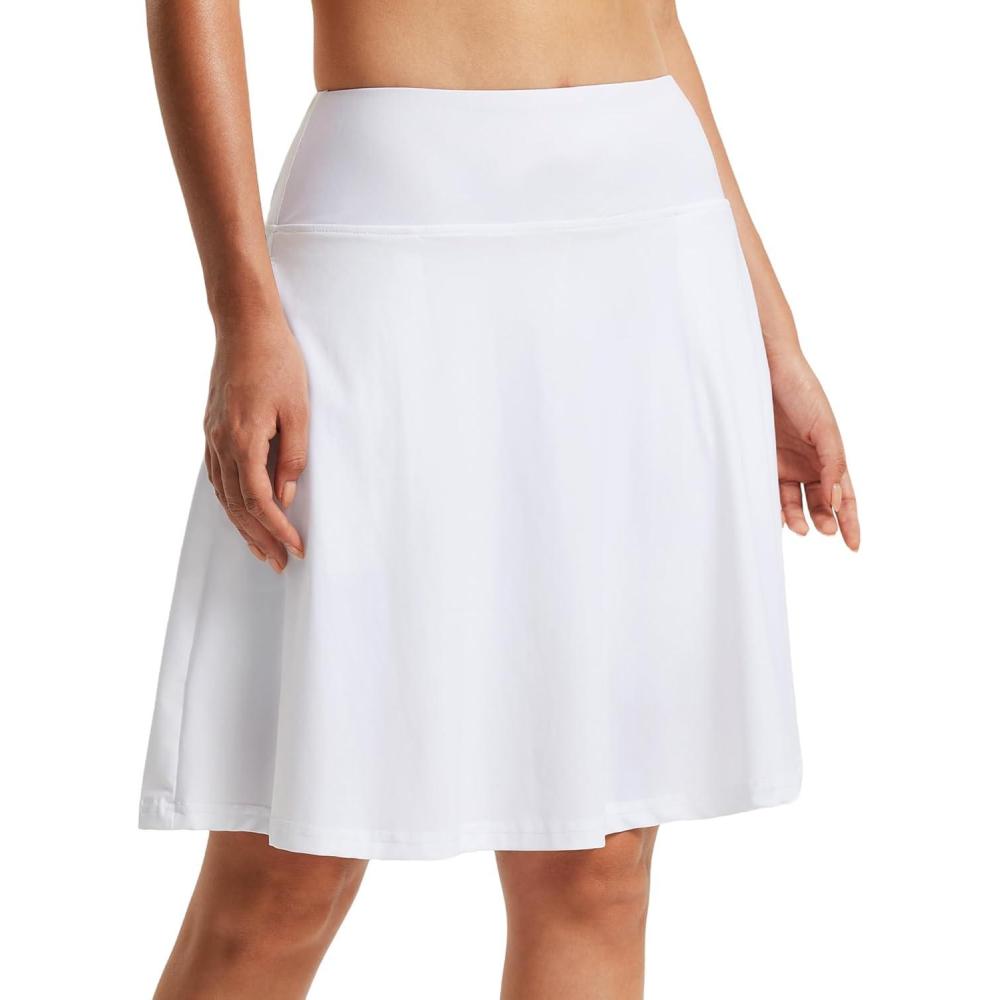 imageFitsT4 Sports Womens 20 High Waisted Swim Skirt Skort Quick Dry Swimsuit Bikini Bottoms with PocketsWhite