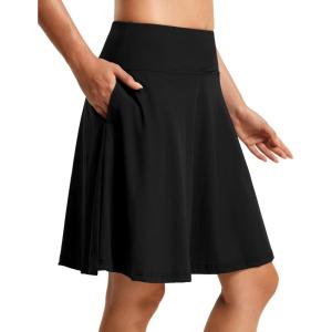 FitsT4 Sports Women’s 20” High Waisted Swim Skirt Skort Quick Dry Swimsuit Bikini Bottoms with Pockets(Black)