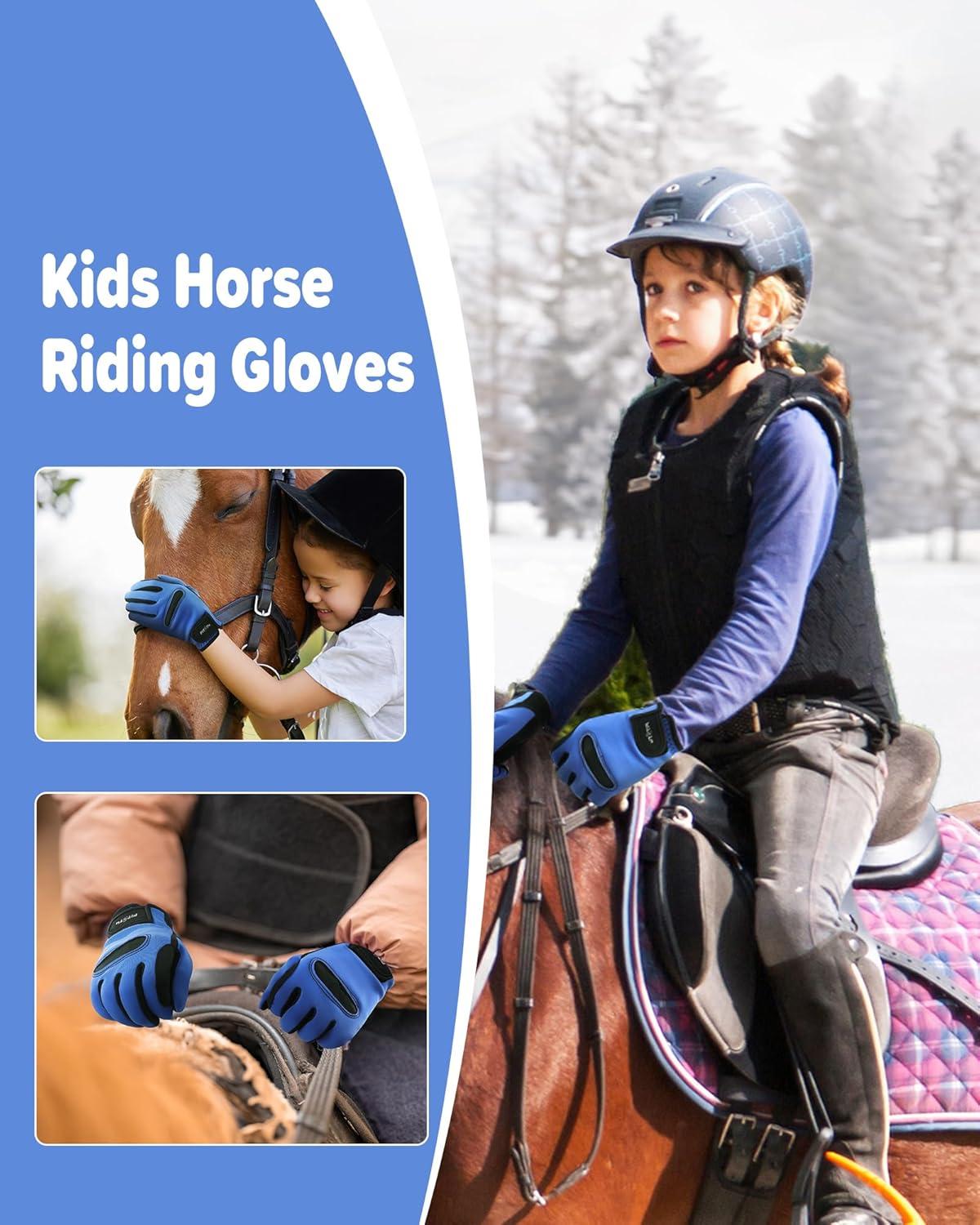 image:imageFitsT4 Sports Kids Horse Riding Gloves Winter Equestrian Gloves Girls Boys Horseback Gloves for Youth Children Cycling BikingBlue