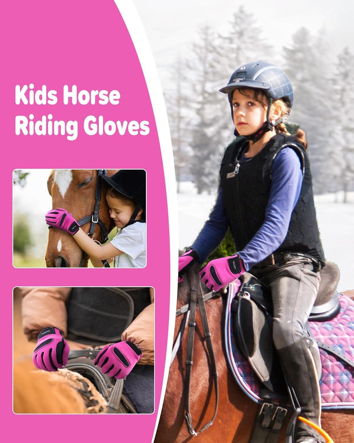 image:imageFitsT4 Sports Kids Horse Riding Gloves Winter Equestrian Gloves Girls Boys Horseback Gloves for Youth Children Cycling BikingPink
