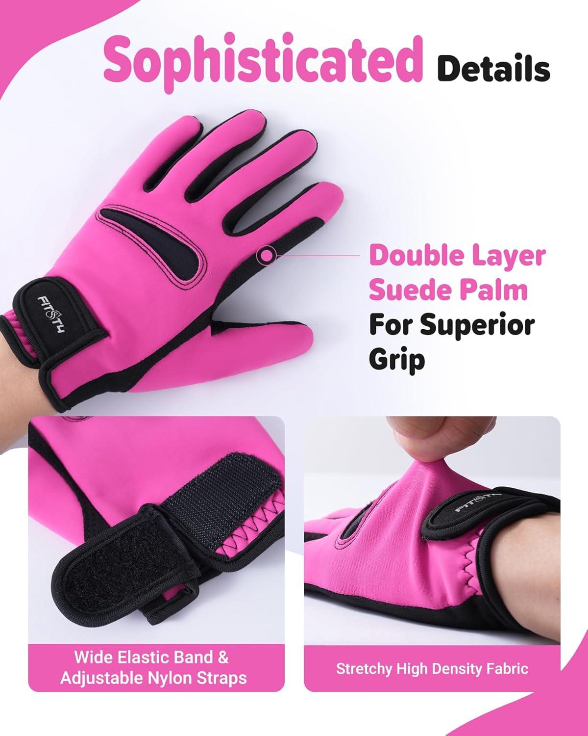 image:imageFitsT4 Sports Kids Horse Riding Gloves Winter Equestrian Gloves Girls Boys Horseback Gloves for Youth Children Cycling BikingPink