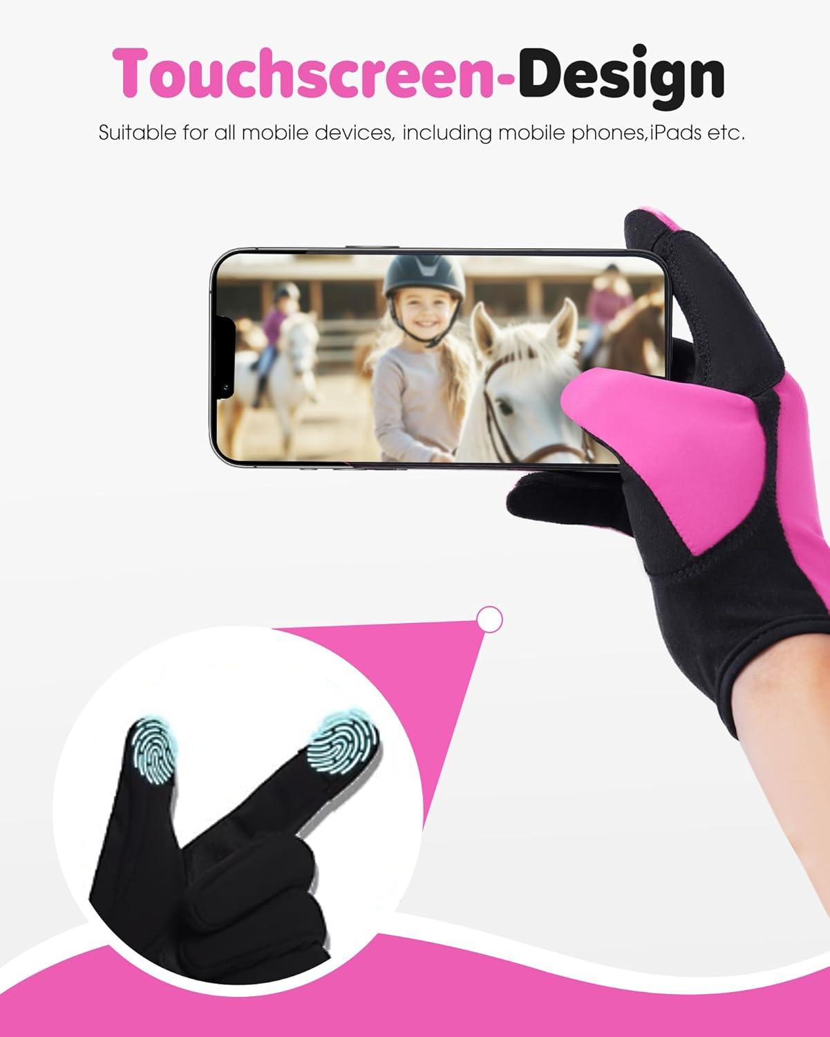 image:imageFitsT4 Sports Kids Horse Riding Gloves Winter Equestrian Gloves Girls Boys Horseback Gloves for Youth Children Cycling BikingPink