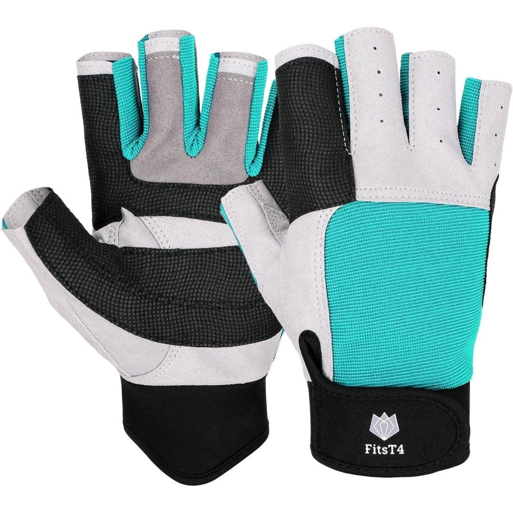 image:imageFitsT4 Sports Sailing Gloves 34 Finger and Grip Great for Sailing Yachting Paddling Kayaking Fishing Dinghying Water Sports for Men and WomenAqua