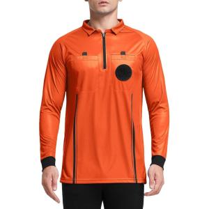 FitsT4 Sports Men’s Pro Soccer Referee Jersey Long Sleeve Ref Shirt(Orange)