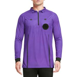 FitsT4 Sports Men’s Pro Soccer Referee Jersey Long Sleeve Ref Shirt(Purple)