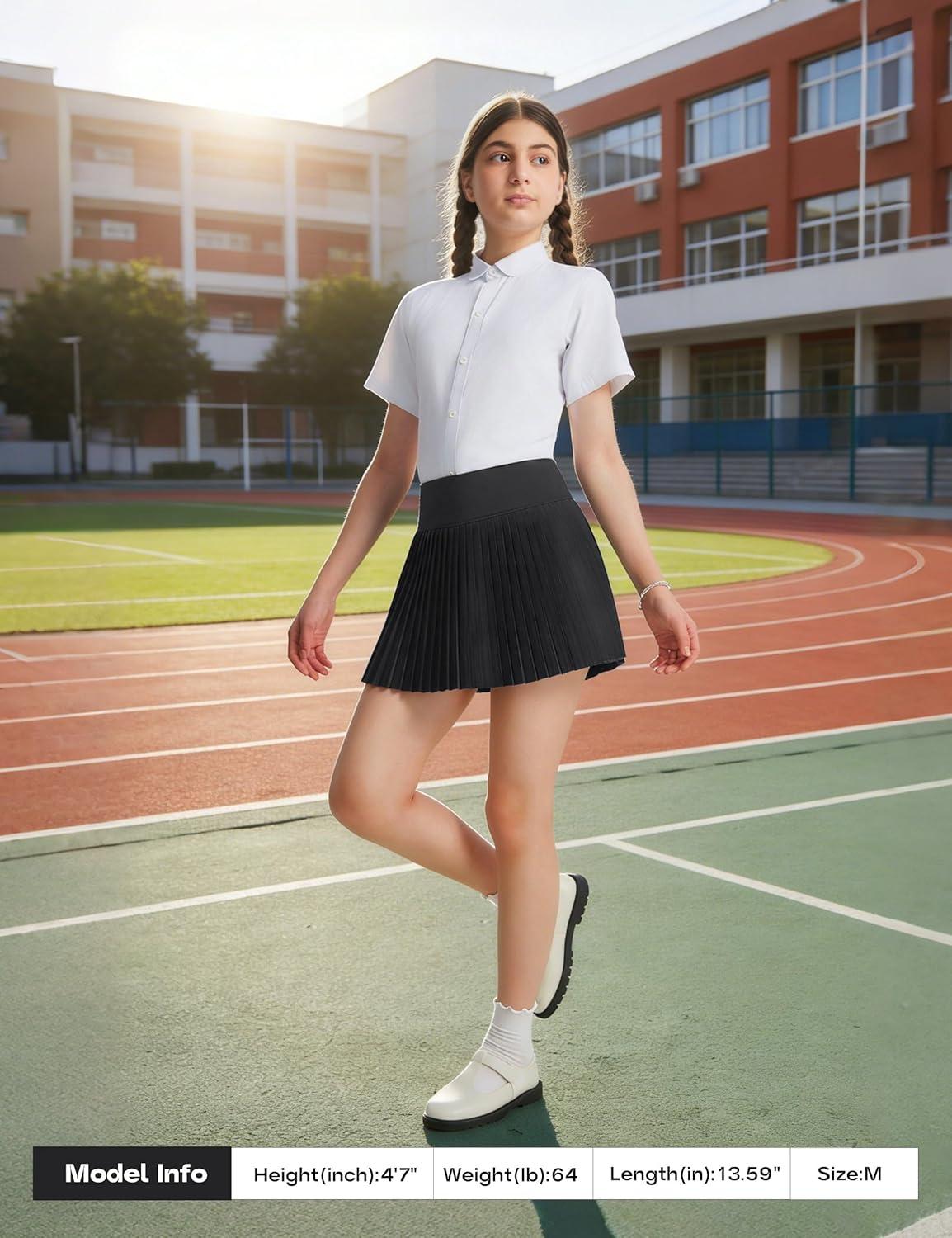 image:imageFitsT4 Sports Girls Uniform Skirts Pleated Tennis Golf Skorts with Shorts amp Pockets Kids School Athletic SkortsBlack