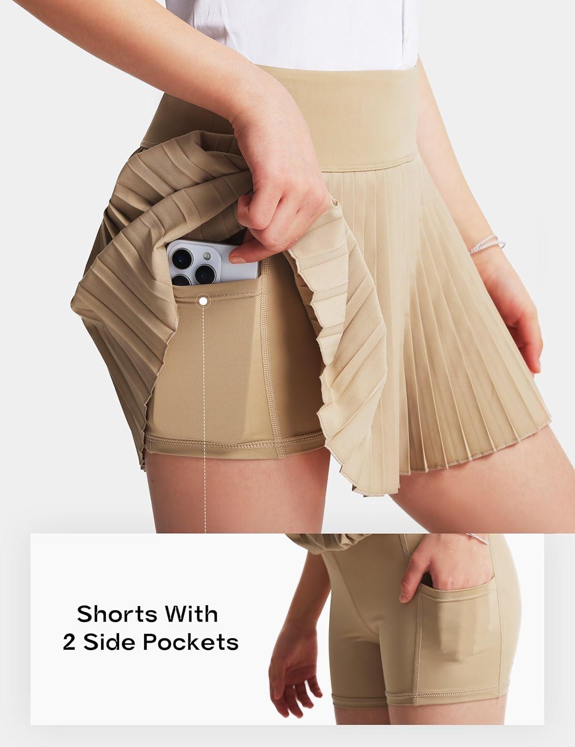 image:imageFitsT4 Sports Girls Uniform Skirts Pleated Tennis Golf Skorts with Shorts amp Pockets Kids School Athletic SkortsKhaki