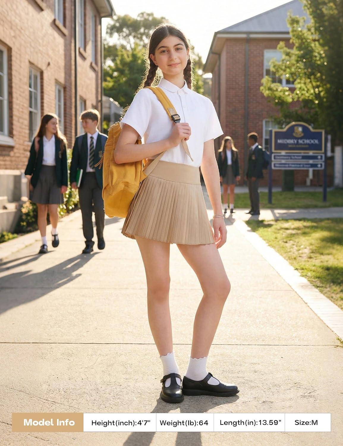 image:imageFitsT4 Sports Girls Uniform Skirts Pleated Tennis Golf Skorts with Shorts amp Pockets Kids School Athletic SkortsKhaki