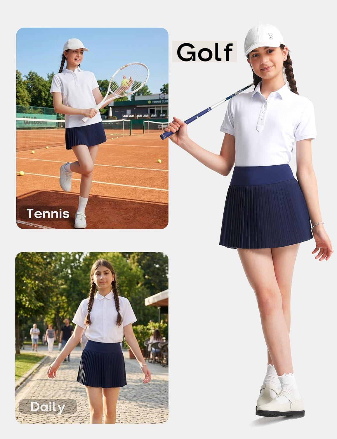 image:imageFitsT4 Sports Girls Uniform Skirts Pleated Tennis Golf Skorts with Shorts amp Pockets Kids School Athletic SkortsNavy
