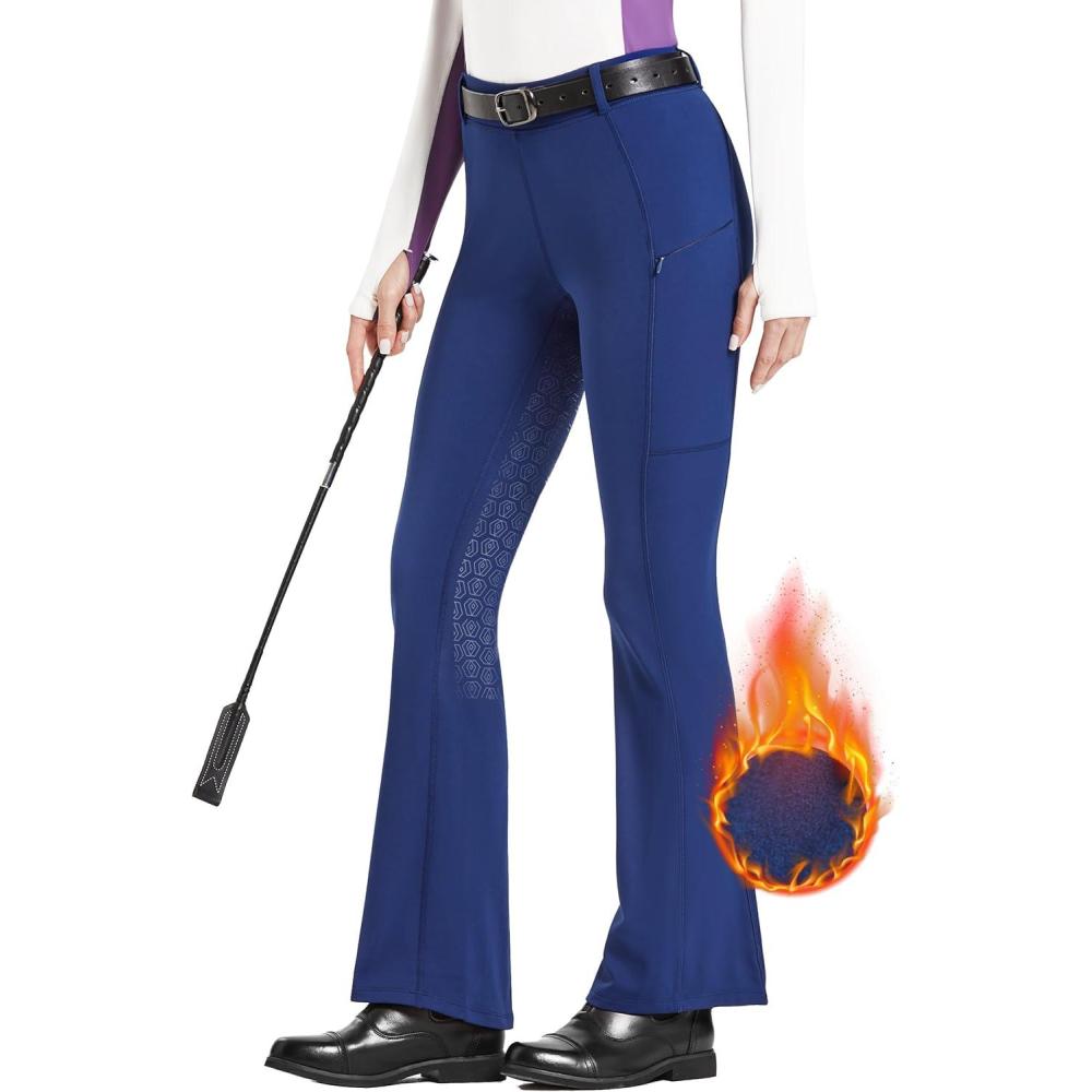 image:imageFitsT4 Sports Womens Fleece Lined Bootcut Horse Riding Pants Winter Full Seat Riding Tights with Pockets Equestrian BreechesBlue