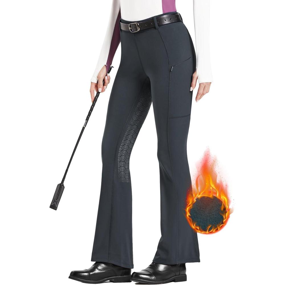 image:imageFitsT4 Sports Womens Fleece Lined Bootcut Horse Riding Pants Winter Full Seat Riding Tights with Pockets Equestrian BreechesGrey