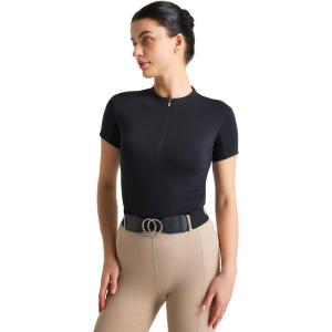 FitsT4 Sports Equestrian Shirts for Women Short Sleeve Horse Riding Shirts Quick Dry UPF50+ Riding Top Quarter Zip(Black)