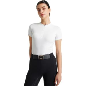 FitsT4 Sports Equestrian Shirts for Women Short Sleeve Horse Riding Shirts Quick Dry UPF50+ Riding Top Quarter Zip(White)
