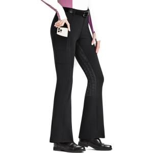 FitsT4 Sports Women’s Fleece Lined Bootcut Horse Riding Pants Winter Full Seat Riding Tights with Pockets Equestrian Breeches(Black)