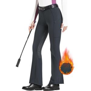 FitsT4 Sports Women’s Fleece Lined Bootcut Horse Riding Pants Winter Full Seat Riding Tights with Pockets Equestrian Breeches(Grey)