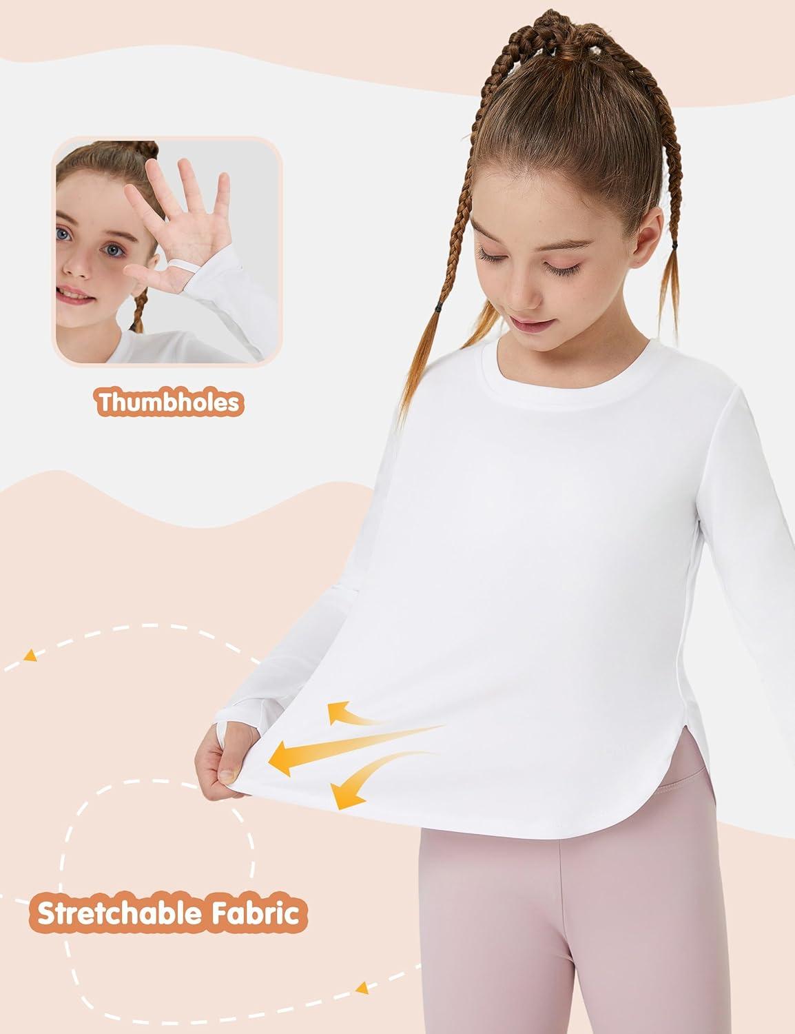 image:imageFitsT4 Sports Girls Sun Shirts Long Sleeve Rash Guard UPF 50 UV Protection Swim TopsWhite