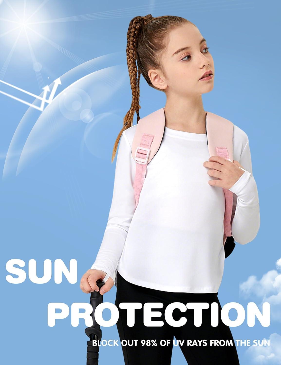 image:imageFitsT4 Sports Girls Sun Shirts Long Sleeve Rash Guard UPF 50 UV Protection Swim TopsWhite