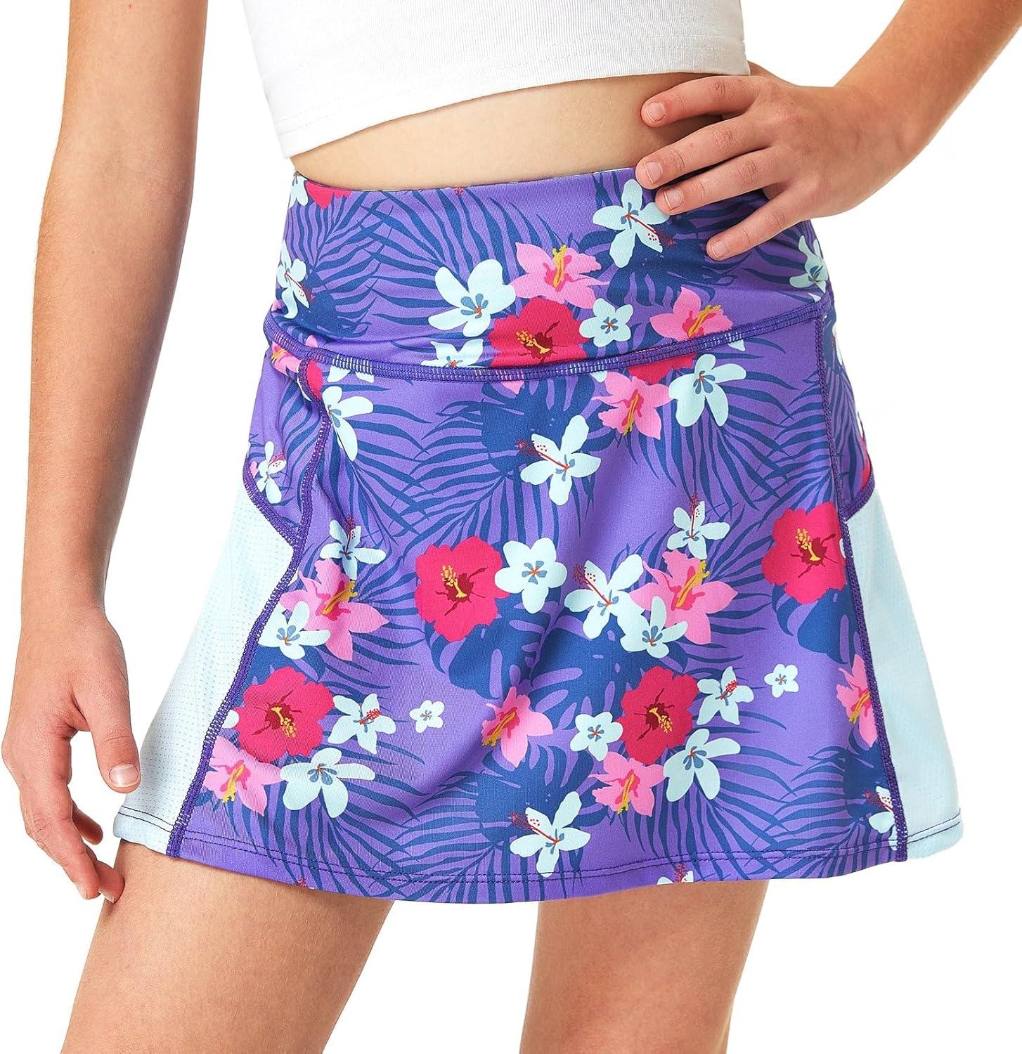 image:imageFitsT4 Sports Girls Tennis Skirt with Shorts Golf Skort Adjustable Waist UPF50 Athletic Skirts for Outdoor SportsFlowers