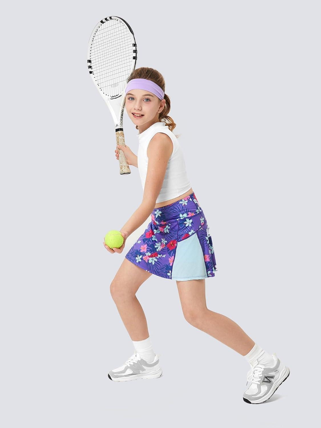 image:imageFitsT4 Sports Girls Tennis Skirt with Shorts Golf Skort Adjustable Waist UPF50 Athletic Skirts for Outdoor SportsFlowers