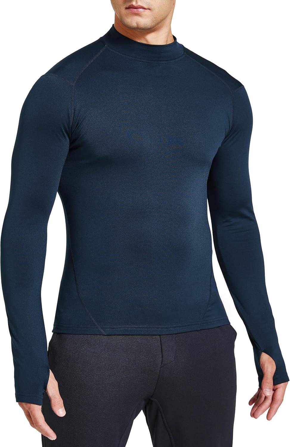 image:imageFitsT4 Sports Mens Thermal Shirt Fleece Lined Mock Neck Base Layer TopsNavy