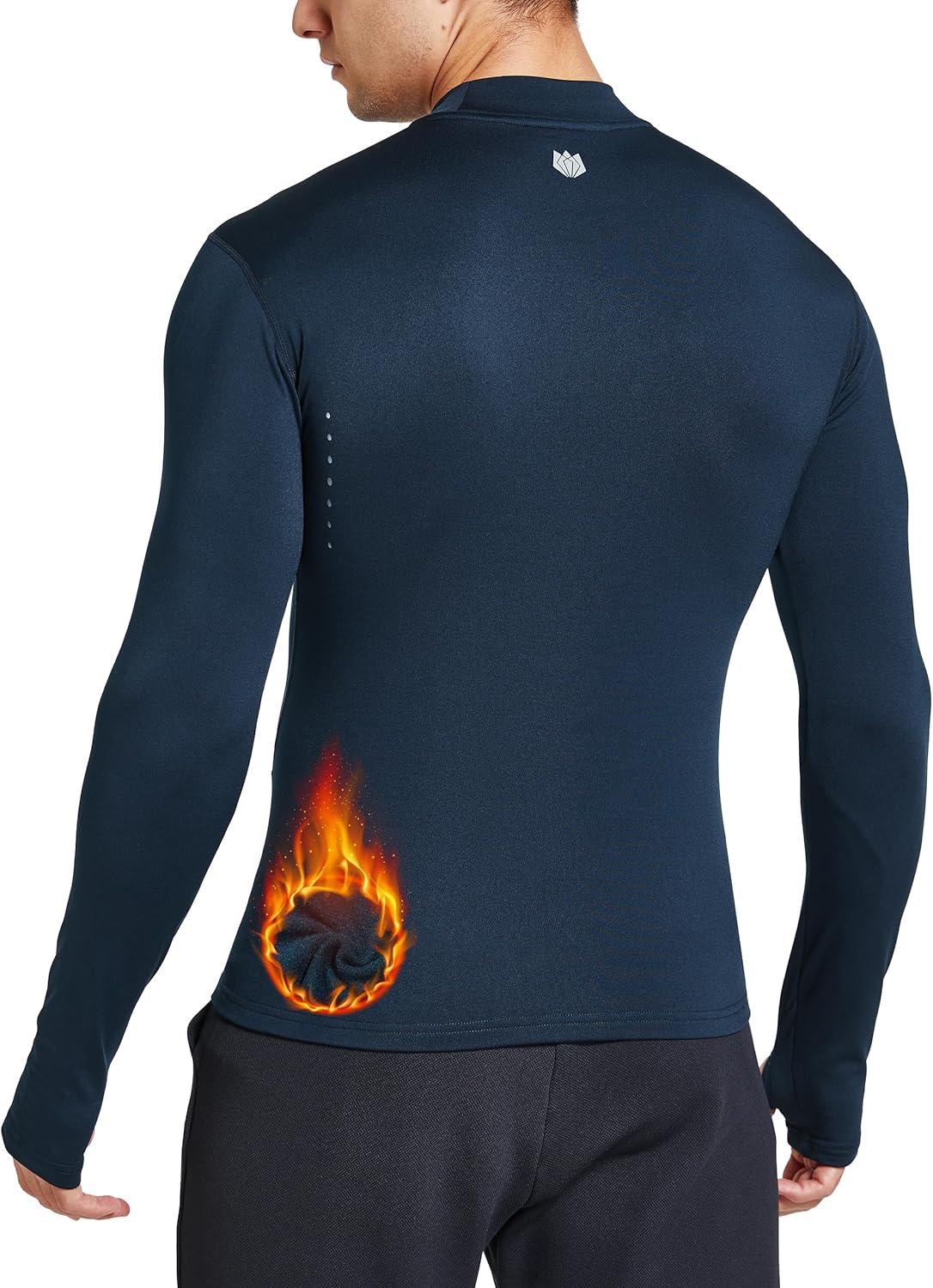 image:imageFitsT4 Sports Mens Thermal Shirt Fleece Lined Mock Neck Base Layer TopsNavy