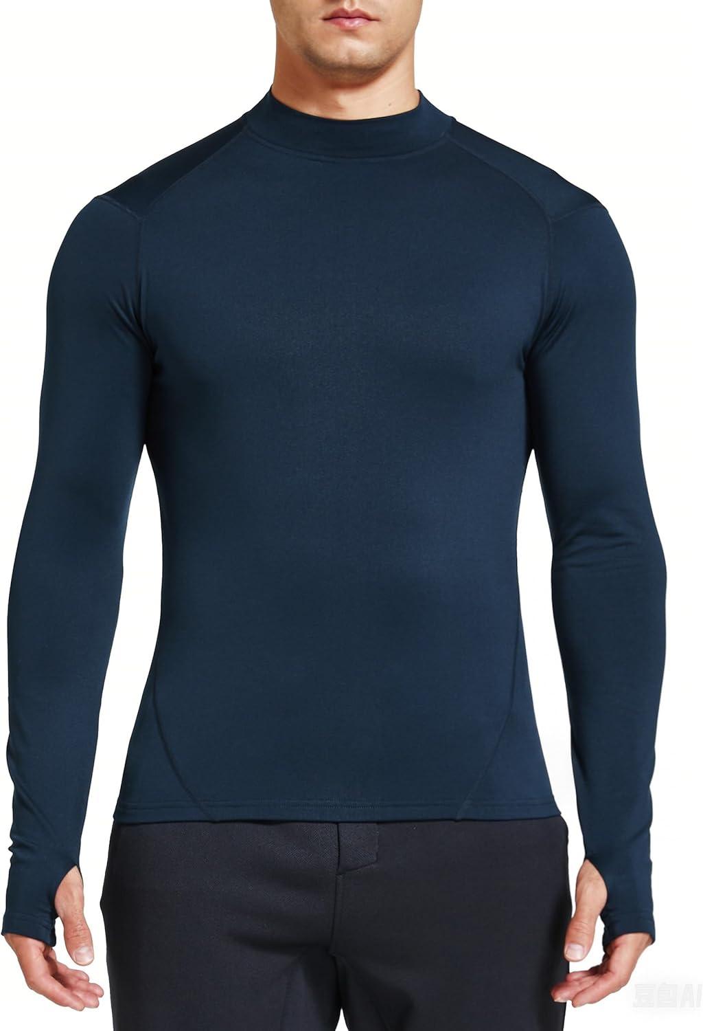 image:imageFitsT4 Sports Mens Thermal Shirt Fleece Lined Mock Neck Base Layer TopsNavy