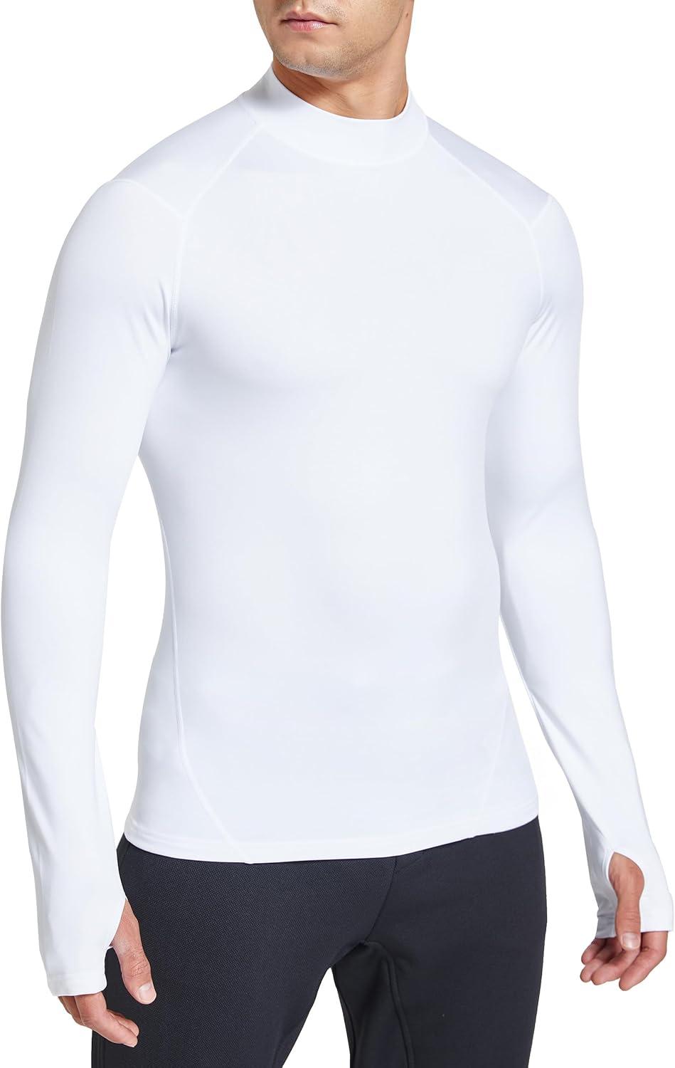 image:imageFitsT4 Sports Mens Thermal Shirt Fleece Lined Mock Neck Base Layer TopsWhite