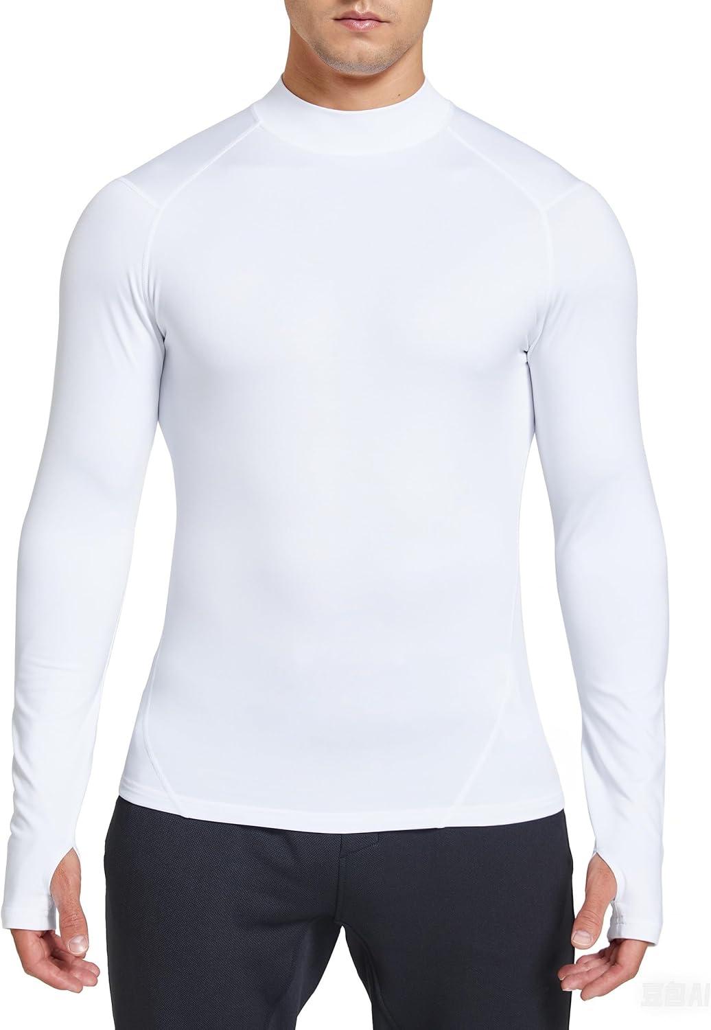 image:imageFitsT4 Sports Mens Thermal Shirt Fleece Lined Mock Neck Base Layer TopsWhite