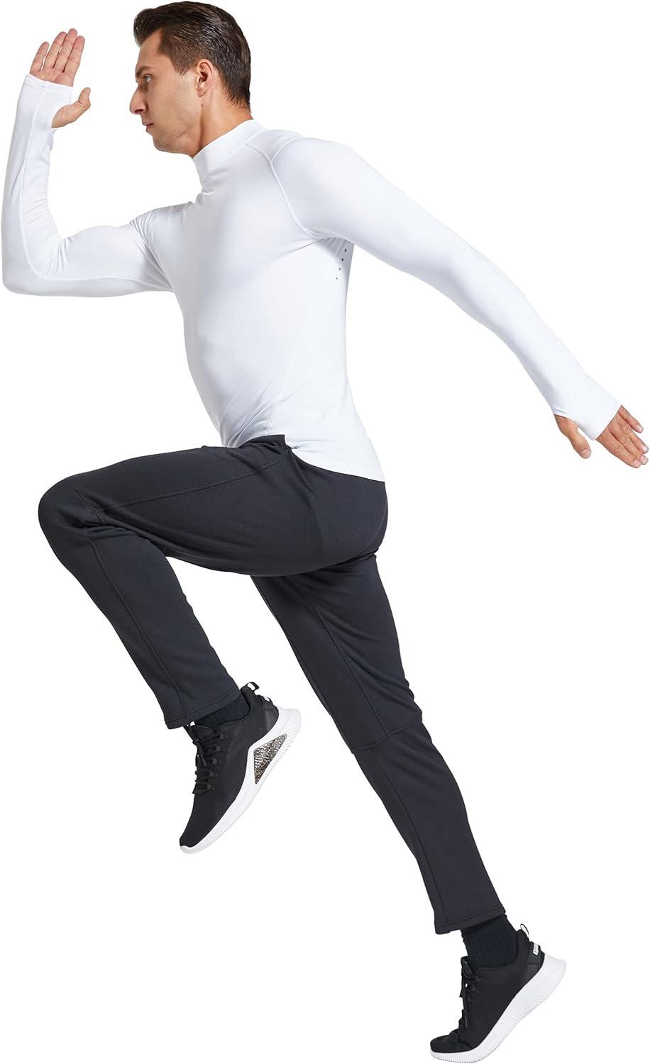 image:imageFitsT4 Sports Mens Thermal Shirt Fleece Lined Mock Neck Base Layer TopsWhite