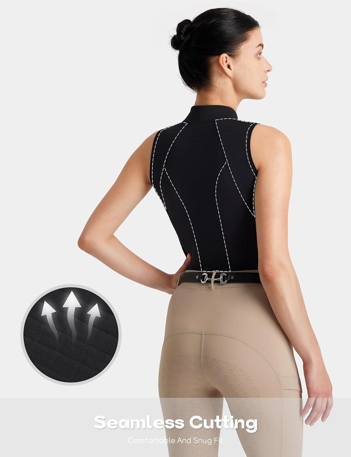 image:imageFitsT4 Sports Women Equestrian Shirts Sleeveless Horse Riding Shirts Quick Dry UPF50 Tank Tops Golf Shirts Quarter ZipBlack