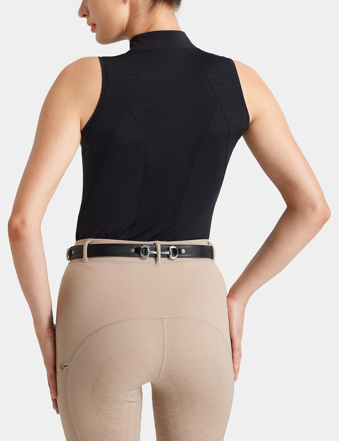 image:imageFitsT4 Sports Women Equestrian Shirts Sleeveless Horse Riding Shirts Quick Dry UPF50 Tank Tops Golf Shirts Quarter ZipBlack