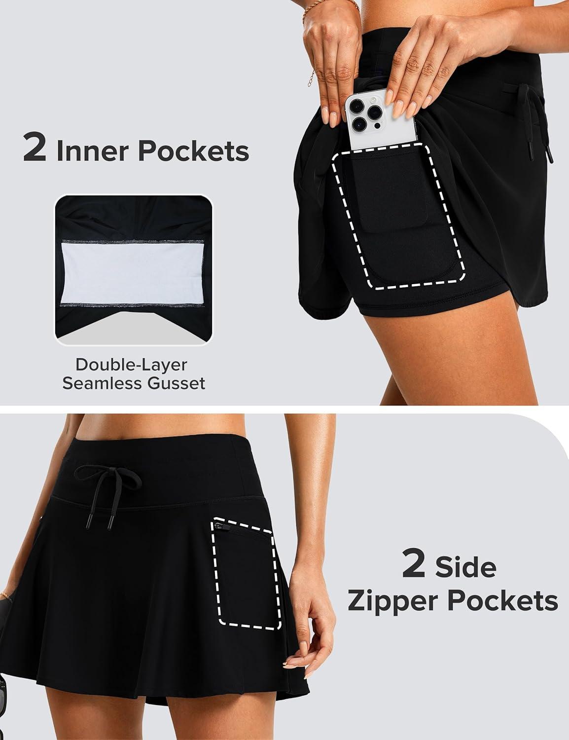 image:imageFitsT4 Sports Womens 15 Swim Skirts Skort with Shorts 4 Pockets High Waisted Bathing Suit Swimwear Swimsuit BottomsBlack